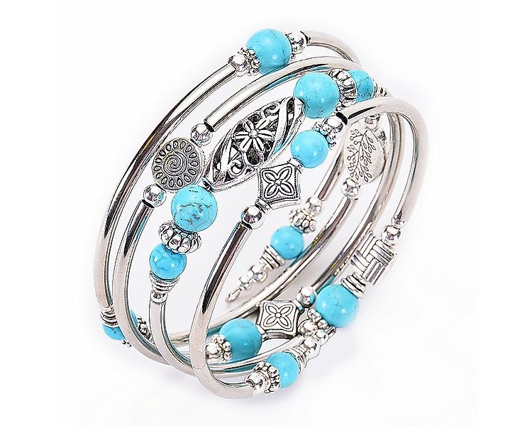 KARMA Armband Mehrreihig Silber Türkis Damenarmband Natursteine Boho Schmuc günstig online kaufen