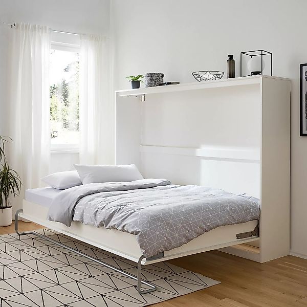 home24 Fredriks Schrankbett KiYDOO smart 140x200 cm Spanplatte Weiß mit Lat günstig online kaufen