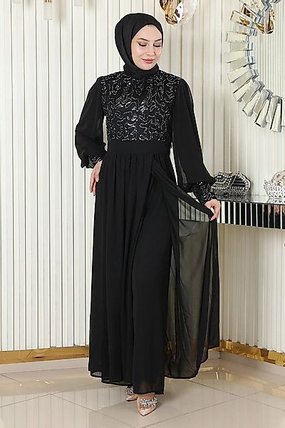 MODAMİHRAM Tunika Schwarzes Chiffon-Set mit Perlenverzierungen - MSW19190-1 günstig online kaufen