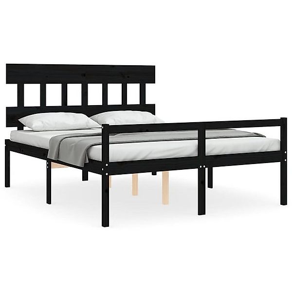 vidaXL Bett, Seniorenbett mit Kopfteil Schwarz Kingsize Massivholz günstig online kaufen