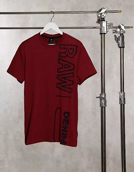 G-Star – T-Shirt mit längs verlaufendem "Raw Denim"-Logo in Rot günstig online kaufen