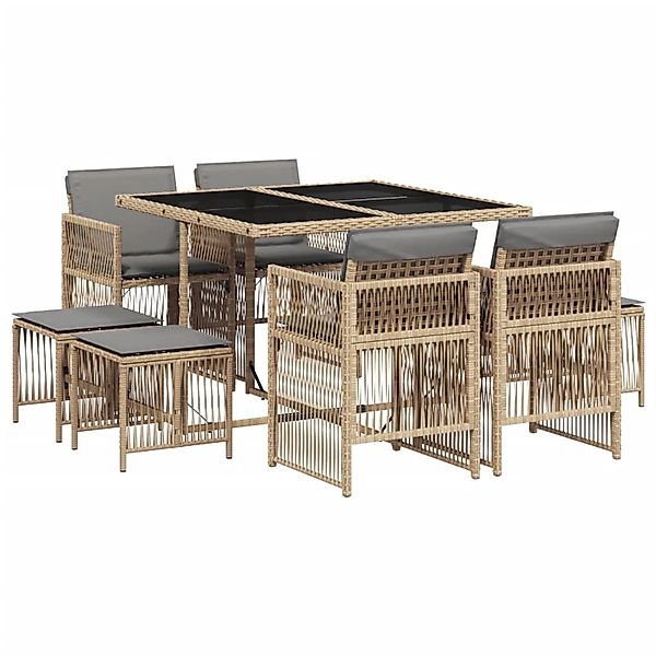 vidaXL 9-Tlg Garten-Essgruppe mit Kissen Beigemischung Poly Rattan 3210960 günstig online kaufen