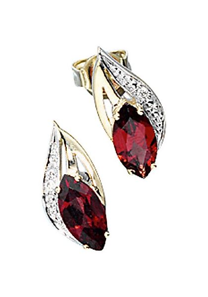 JOBO Paar Ohrstecker, 585 Gold mit 2 Diamanten und Granat günstig online kaufen