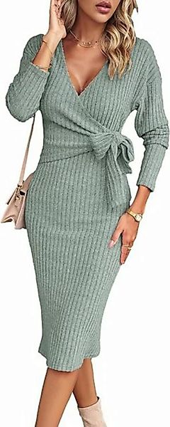 KIKI A-Linien-Kleid Damen V-Ausschnitt Vertikale Streifen Einfarbige Midikl günstig online kaufen