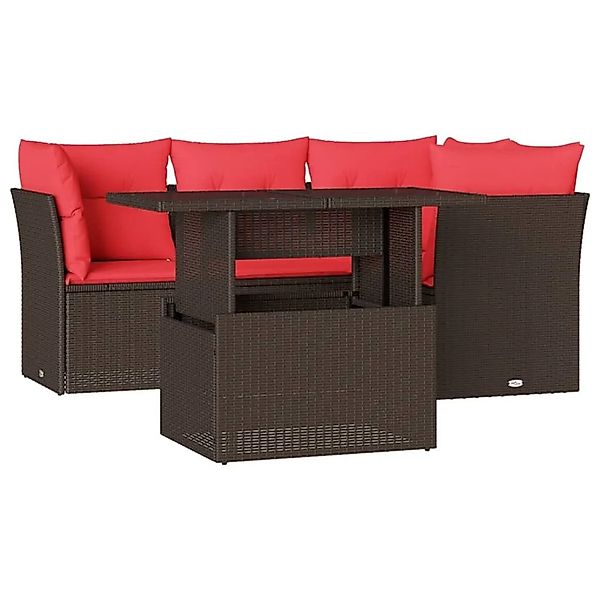 vidaXL 5-Tlg Gartensofa-Set mit Kissen Braun Polyrattan 3266564 günstig online kaufen