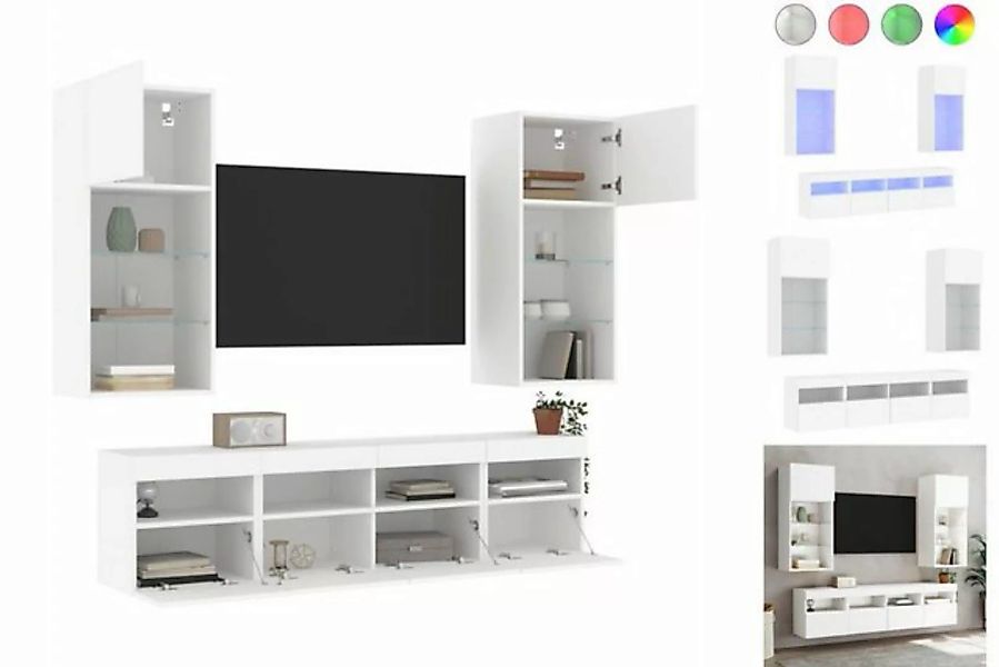vidaXL TV-Schrank 5-tlg Wohnwand mit LED-Beleuchtung Weiß Holzwerkstoff günstig online kaufen
