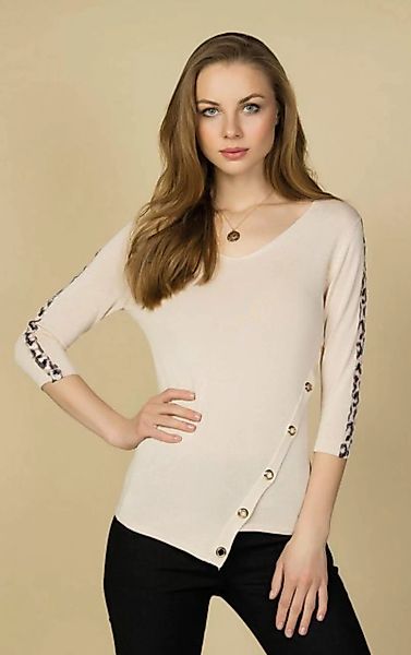 Passioni 3/4 Arm-Pullover in Beige, mit Leopardenstreifen am Arm und asymme günstig online kaufen