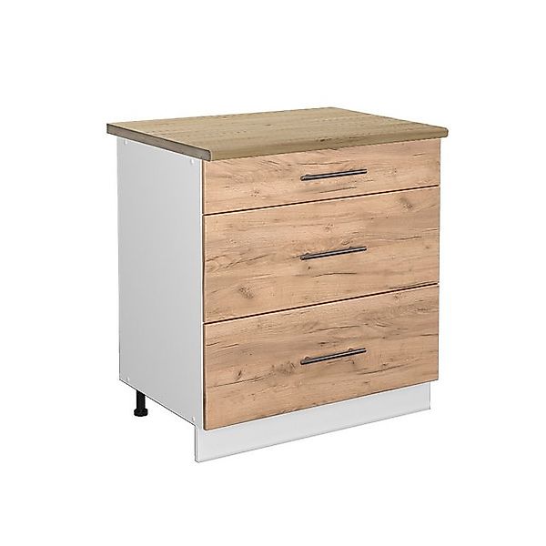 Vicco Küchenunterschrank Fame-Line Goldkraft Eiche/Weiß 80 cm mit 3 Schubla günstig online kaufen