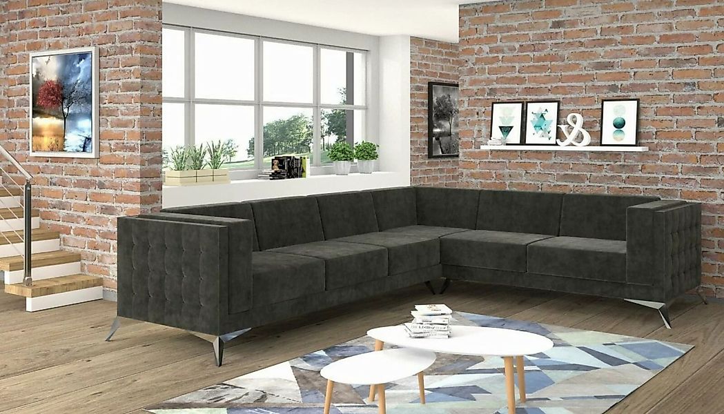 JVmoebel Ecksofa Graues Designer L-Form Sofa Moderne Stoff Couch Textil Möb günstig online kaufen