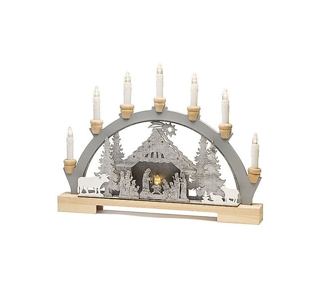 KONSTSMIDE Beleuchtetes Fensterbild "Krippe" 10-flammig, Holz, grau, 0,6W, günstig online kaufen