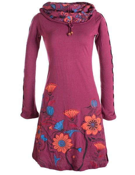 Vishes Midikleid Langärmliges Blumenkleid mit Schalkragen günstig online kaufen