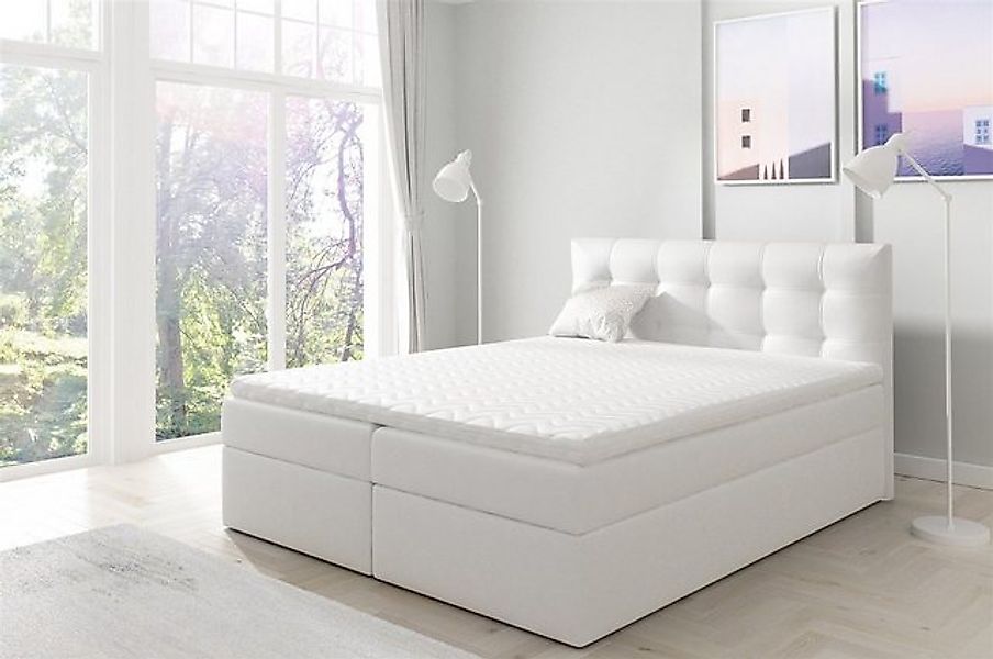 Fun Möbel Boxbett Schlafzimmerbett OVIEDO Kunstleder Weiß (inkl. Bettkasten günstig online kaufen
