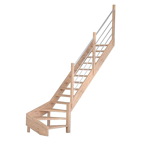 Treppe Mykonos Pro Eiche Gew. R 80 cm Holz-Edelstahl-Geländer FSC® günstig online kaufen