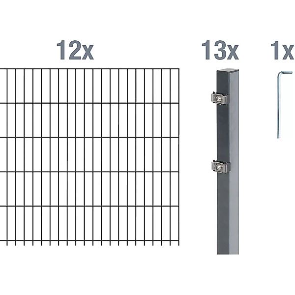 Metallzaun Grund-Set Doppelstabmatte verz. Anthrazit beschichtet 12x 2 m x günstig online kaufen