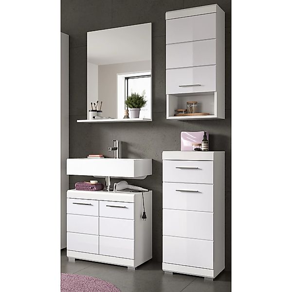 Inn.Furn Badmöbel-Set 4-teilig in Weiß Hochglanz 112 cm Shawn günstig online kaufen
