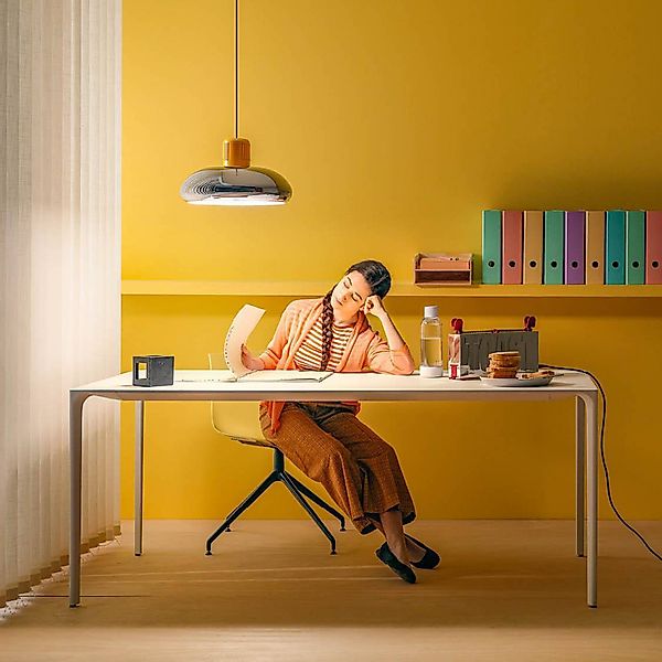 Stilnovo LED-Hängelampe Trepiù, chromfarben/gelb, Ø 40 cm günstig online kaufen