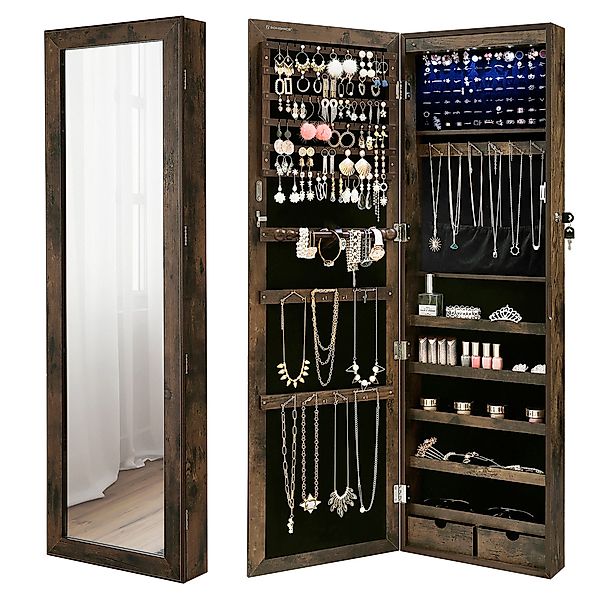 SONGMICS Schmuckschrank Spiegelschrank Wandspiegel Schmuck-Organizer mit günstig online kaufen