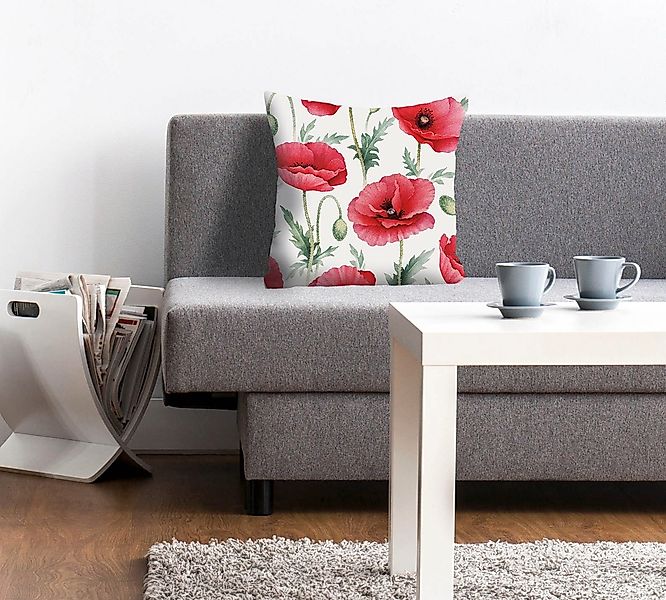 queence Dekokissen "Leon" Kissenhülle,Mohnblumen,Rot,Blumen,Floral,Natur,De günstig online kaufen