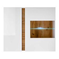 Wohnzimmer Wandvitrine in Weiß und Wildeiche Optik Skandi Design günstig online kaufen