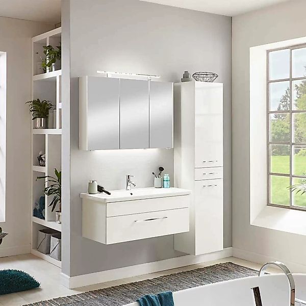 Badezimmermöbel Set weiss in modernem Design 179 cm hoch (dreiteilig) günstig online kaufen