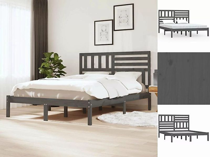 vidaXL Bettgestell Massivholzbett Grau Kiefer 135x190 cm 4FT6 Double Bett B günstig online kaufen