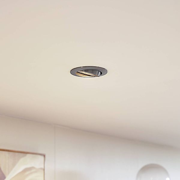 Prios Deckeneinbauleuchte Fibur, silber gebürstet, Ø 8,2 cm günstig online kaufen