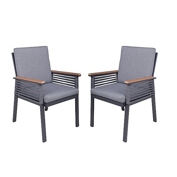 Garden Pleasure Stuhl Denia mit Auflage 2er Set 86 x 56 x 63 cm Dunkelgrau günstig online kaufen