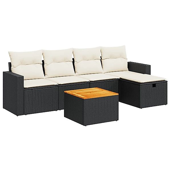 vidaXL 6-Tlg Garten-Sofagarnitur mit Kissen Schwarz Poly Rattan 3325780 günstig online kaufen