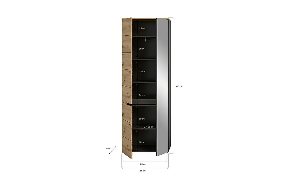 Garderobenschrank  Canu ¦ holzfarben ¦ Maße (cm): B: 65 H: 190 T: 37.0 Schr günstig online kaufen