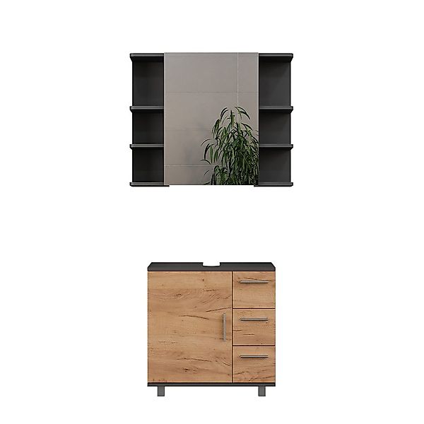 Vicco Badmöbel-Set Ilias, Anthrazit/Goldkraft Eiche, 2 günstig online kaufen