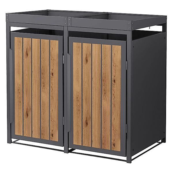 ML-Design Mülltonnenbox 2Er mit Pflanzdach 240L Anthrazit-Holzoptik günstig online kaufen