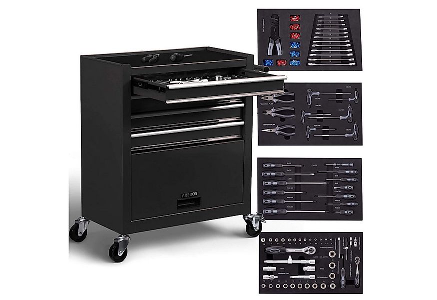 Arebos Werkstattwagen 5 Fächer, Werkzeugwagen, Rollwagen, 81 tlg., Aus mass günstig online kaufen