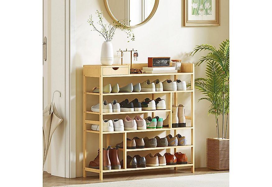 HOMCOM Schuhregal mit 6 Ebenen, Schublade aus Bambus, für max. 18 Paar Schu günstig online kaufen