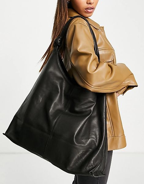 Topshop – Hochwertige, lässige Oversize-Schultertasche aus Leder in Schwarz günstig online kaufen