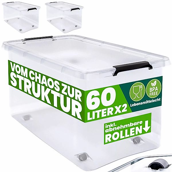 Aufbewahrungsbox 2er-Set Transparent 60x40x35cm 60L stapelbar günstig online kaufen