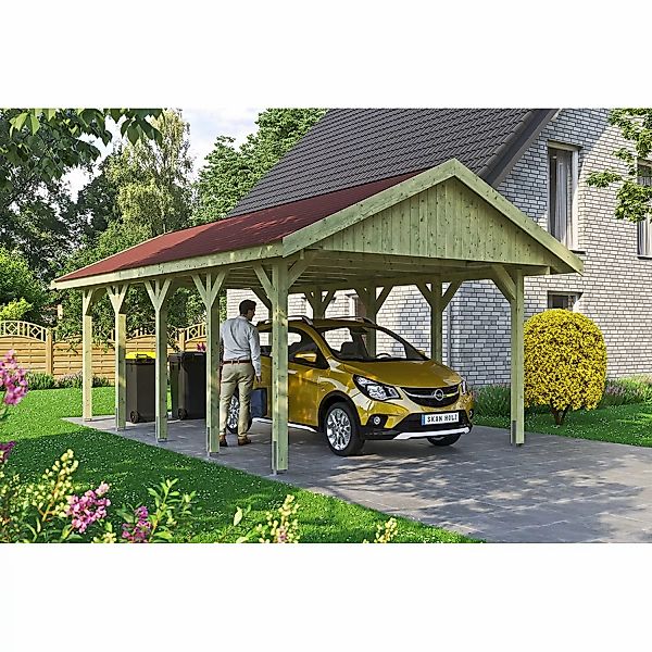 Satteldach-Carport Wallgau 430 x 750 cm rote Schindeln günstig online kaufen