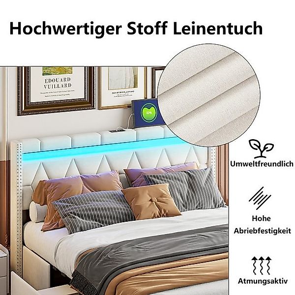 PXloue Funktionsbett Polsterbett Stauraumbett, Doppelbett, mit LED-Beleucht günstig online kaufen