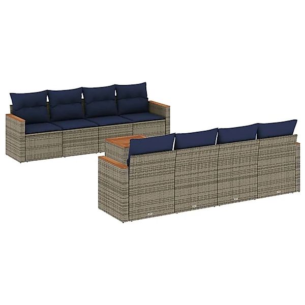 vidaXL 9-Tlg Gartensofa-Set mit Kissen Grau Polyrattan 3225823 günstig online kaufen
