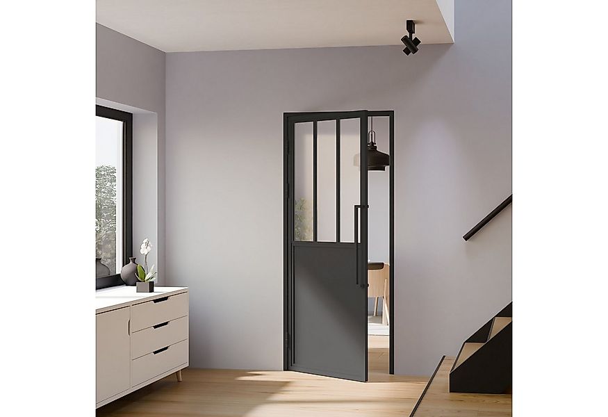 inova wohnen Zimmertür Stahltür Schwarz mit Klarglas Einsatz (Komplett Set, günstig online kaufen