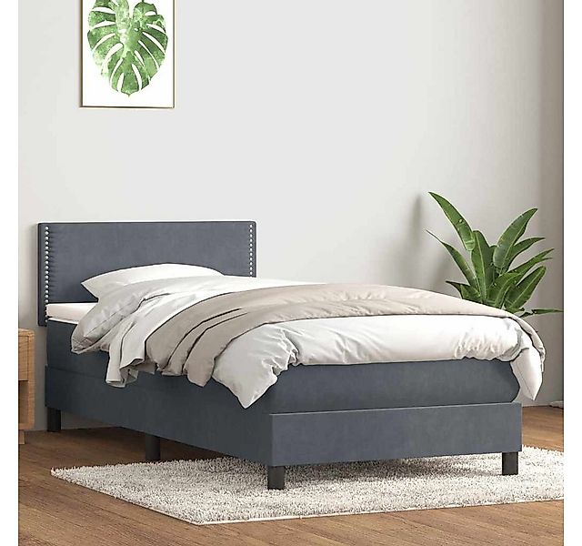 vidaXL Boxspringbett, Boxspringbett mit Matratze Dunkelgrau 80x220 cm Samt günstig online kaufen