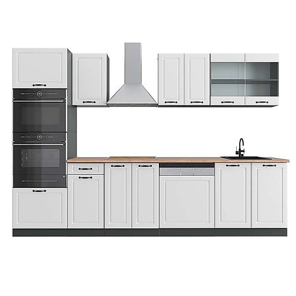 Vicco R-Line Küchenzeile Weiß Landhaus/Anthrazit 300 cm mit HochschrankAP E günstig online kaufen