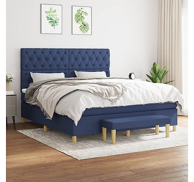 vidaXL Boxspringbett Boxspringbett mit Matratze Blau 160x200 cm Stoff Bett günstig online kaufen