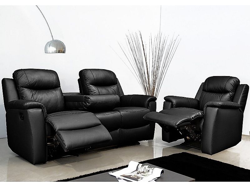 Relaxsofa Leder 3-Sitzer - Schwarz - EVASION günstig online kaufen