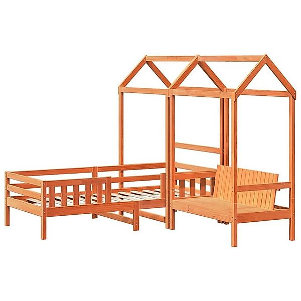 vidaXL Bett Massivholzbett und Bank mit Dach Orange 90x200 cm Kiefernholz günstig online kaufen