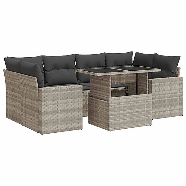 vidaXL 7-Tlg Garten-Sofagarnitur mit Kissen Hellgrau Poly Rattan 3326273 günstig online kaufen