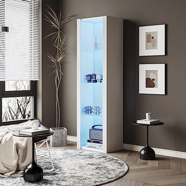 TavilaEcon Glasvitrine Hochglanz-Vitrinenschrank mit LED-Beleuchtung, 3 günstig online kaufen
