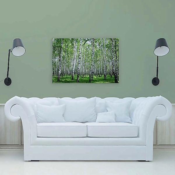 Bricoflor Wandbild Mit Birken In 120 X 80 Cm Leinwandbild Birkenwald Grün W günstig online kaufen