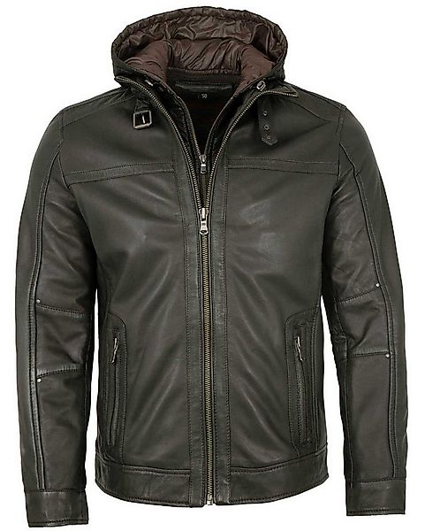 Lederjacken24 Lederjacke Meander Herren Lederjacke Kapuze Lammnappa grau-br günstig online kaufen