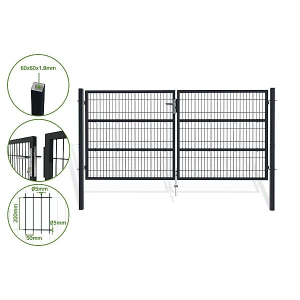 Casanoov Zauntor 2 Flügelig Razo 300x140cm Stahl & Zauntür 100x140cm Grau günstig online kaufen
