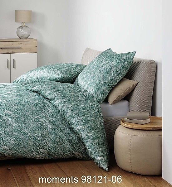 Janine Janine Mako-Satin Bettwäsche moments 98121 grün Größe:  155x220 cm + günstig online kaufen